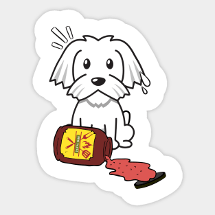 Funny white dog Spills BBQ Sauce Sticker